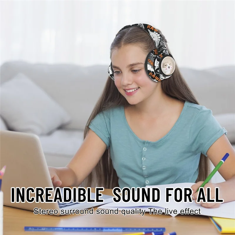 AKZ 36 Creative Graffiti Bluetooth-compatible Headphone FM Radio Foldable Stereo Wireless Headset - Black