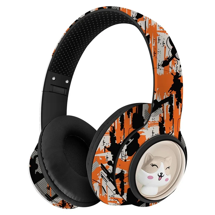 AKZ 36 Creative Graffiti Bluetooth-compatible Headphone FM Radio Foldable Stereo Wireless Headset - Orange