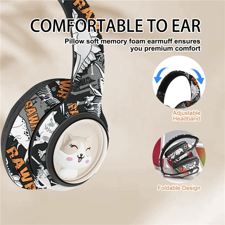 AKZ 36 Creative Graffiti Bluetooth-compatible Headphone FM Radio Foldable Stereo Wireless Headset - Orange