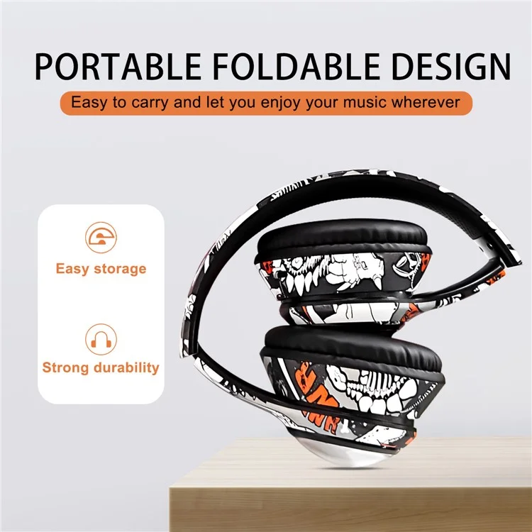 AKZ 36 Creative Graffiti Bluetooth-compatible Headphone FM Radio Foldable Stereo Wireless Headset - Orange
