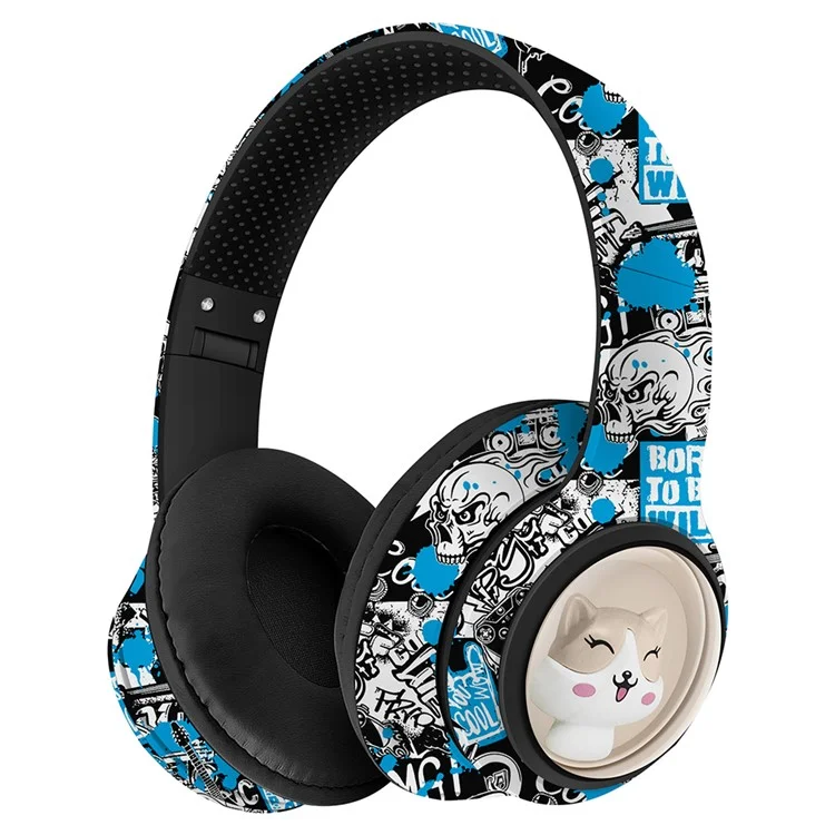 AKZ 36 Creative Graffiti Bluetooth-compatible Headphone FM Radio Foldable Stereo Wireless Headset - Blue
