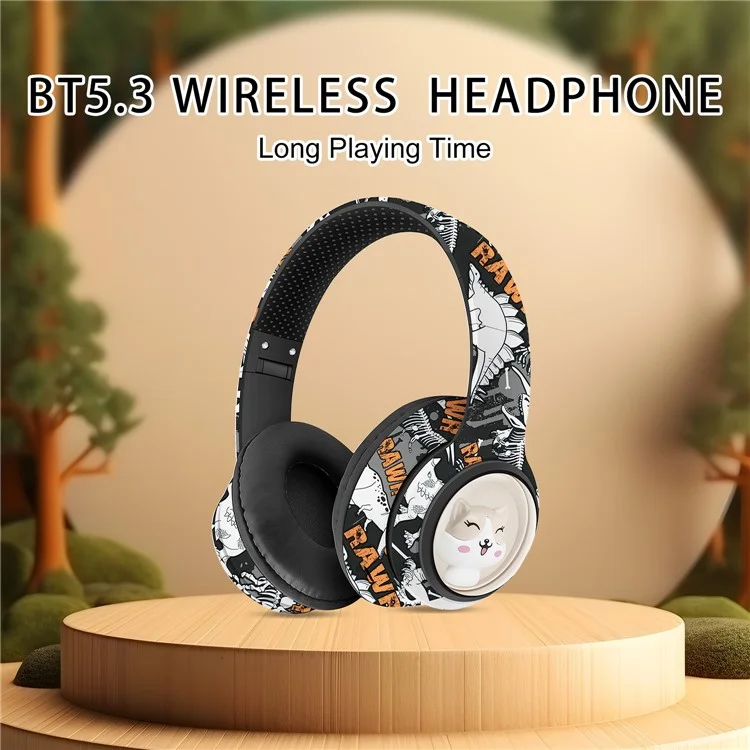 AKZ 36 Creative Graffiti Bluetooth-compatible Headphone FM Radio Foldable Stereo Wireless Headset - Blue