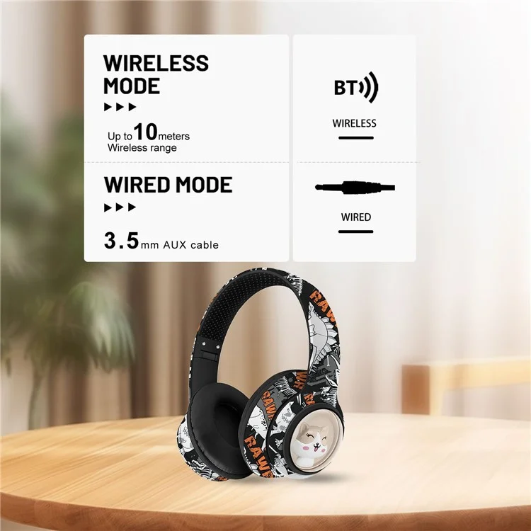 AKZ 36 Creative Graffiti Bluetooth-compatible Headphone FM Radio Foldable Stereo Wireless Headset - Blue