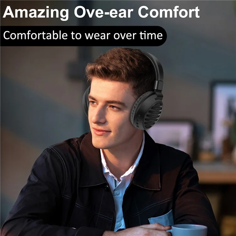 AKZ 35 Over-Ear Bluetooth-compatible Headphone Foldable Stereo Music Wireless Headset - Black