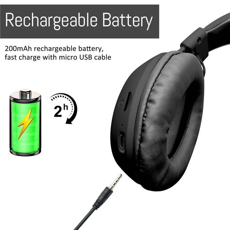AKZ 35 Over-Ear Bluetooth-compatible Headphone Foldable Stereo Music Wireless Headset - Black