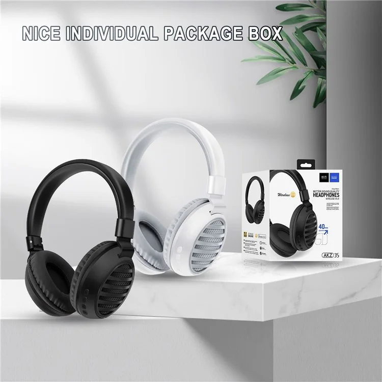 AKZ 35 Over-Ear Bluetooth-compatible Headphone Foldable Stereo Music Wireless Headset - Black