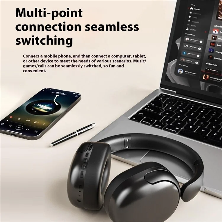 AKZ 29 Over-Ear Bluetooth-compatible Headphone Foldable Stereo Music Wireless / AUX Wired Headset - Black