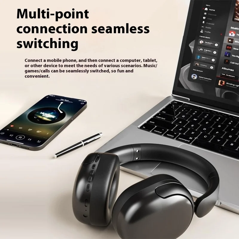 AKZ 29 Over-Ear Bluetooth-compatible Headphone Foldable Stereo Music Wireless / AUX Wired Headset - Ivory White