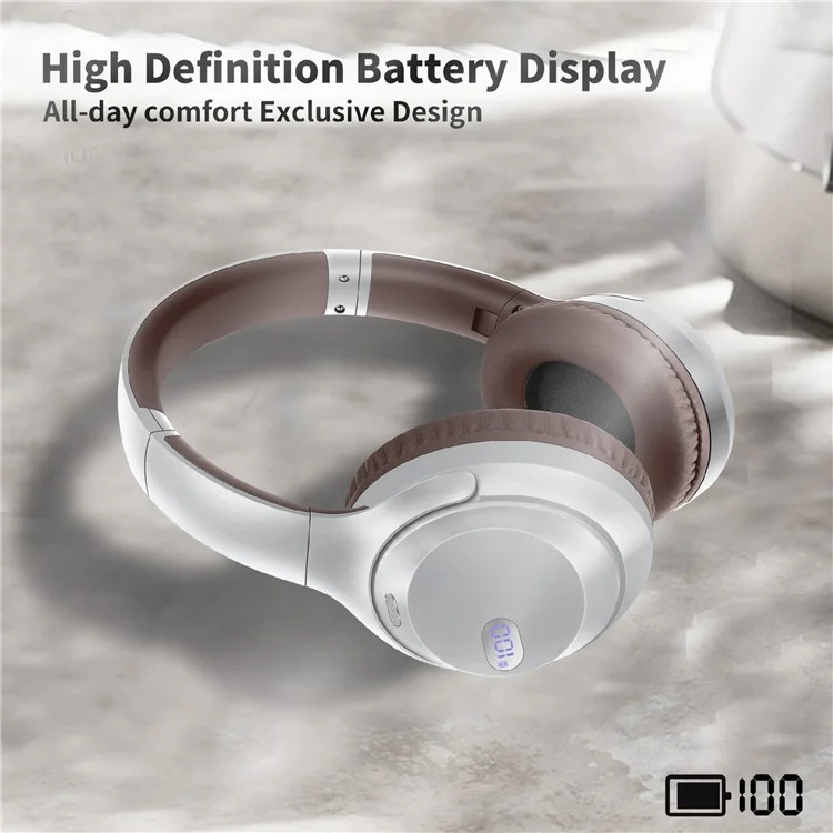 AKZ-15 Bluetooth-compatible 5.3 Over-Ear Headphones HiFi Stereo Foldable Headset with Battery Display - Black