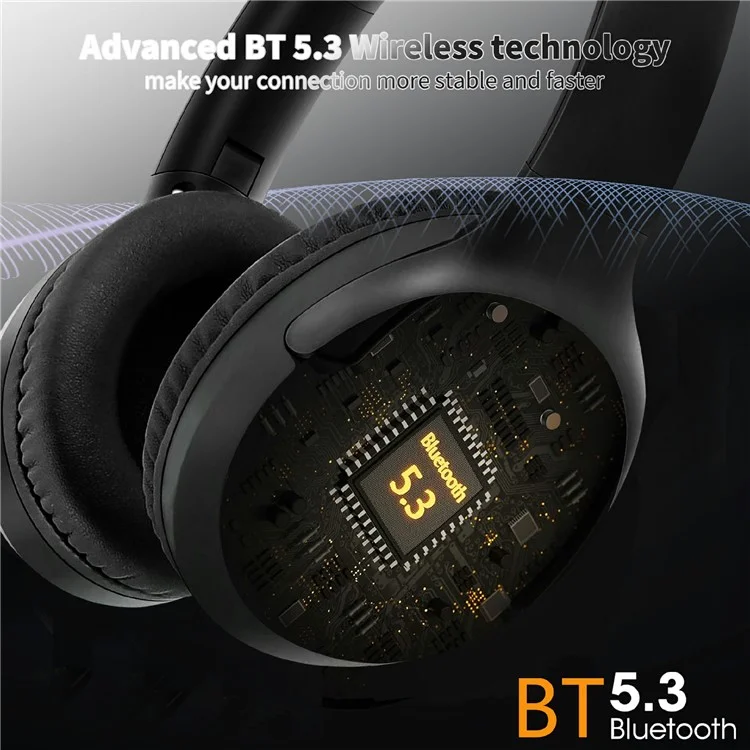 AKZ-13B Over-Ear Headphones HiFi Stereo Bluetooth-compatible 5.3 Foldable Headset with Battery Display - Black