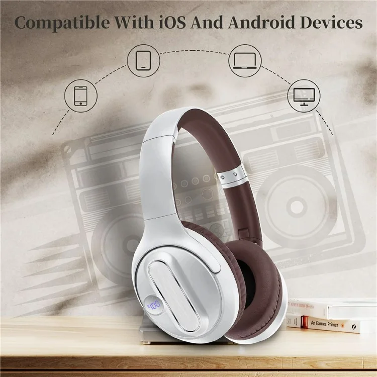 AKZ-13B Over-Ear Headphones HiFi Stereo Bluetooth-compatible 5.3 Foldable Headset with Battery Display - Black