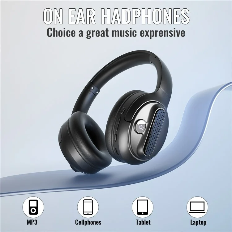 AKZ-M12 Foldable Headphones with Battery Display Bluetooth-compatible Over-Ear Headset Support TF Card