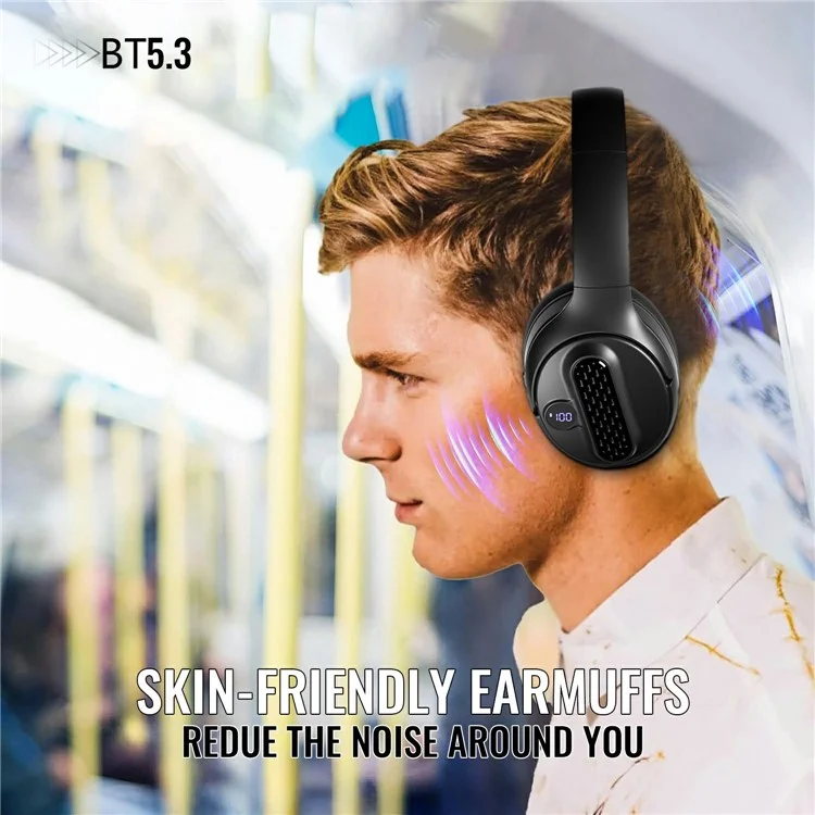 AKZ-M12 Foldable Headphones with Battery Display Bluetooth-compatible Over-Ear Headset Support TF Card