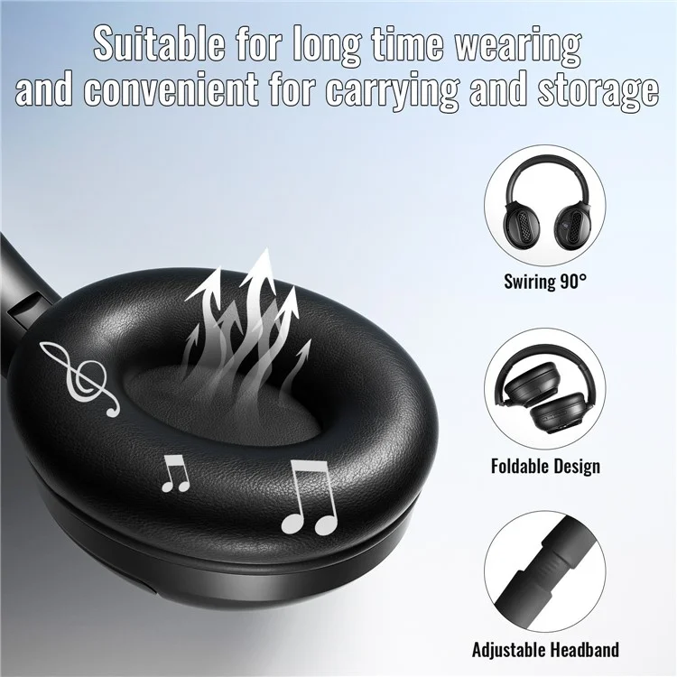 AKZ-M12 Foldable Headphones with Battery Display Bluetooth-compatible Over-Ear Headset Support TF Card