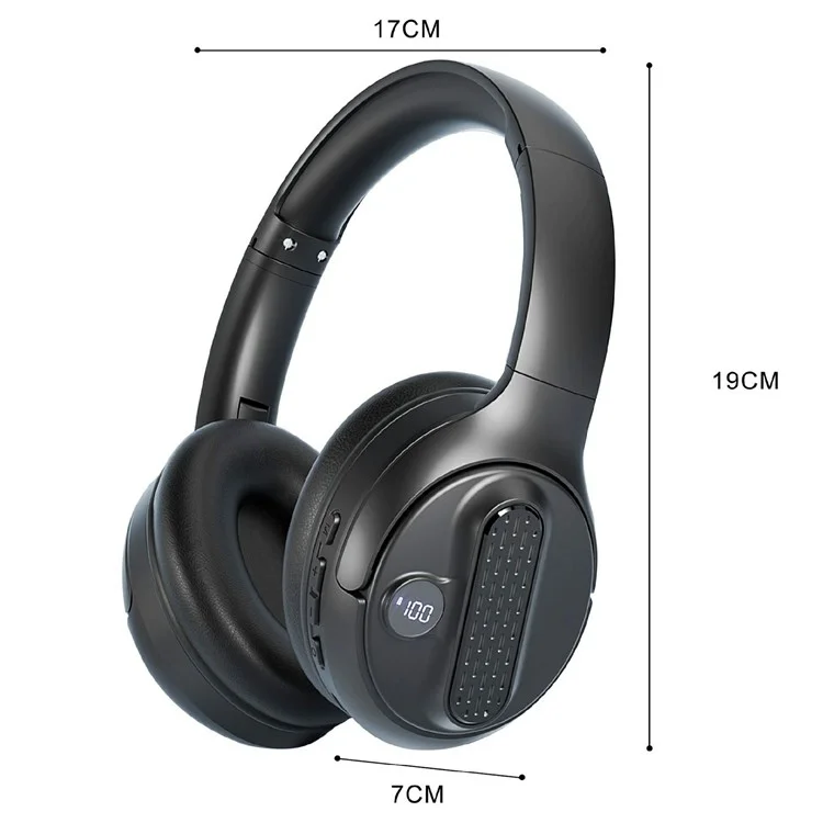 AKZ-M12 Foldable Headphones with Battery Display Bluetooth-compatible Over-Ear Headset Support TF Card