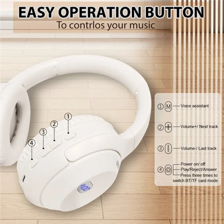 WH-1000XM4 Wireless Over-Ear Headphones with Battery Display Bluetooth-compatible Headset Support TF Card - White