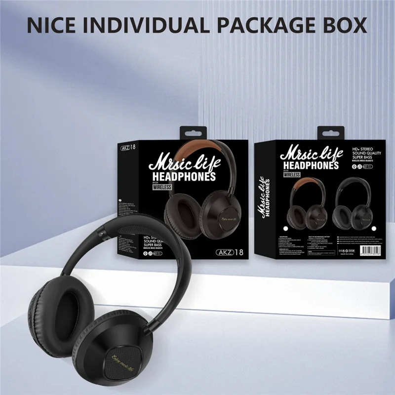 AKZ-18 Over-Ear-Kopfhörer mit Unterstützung für TF-Karte, HiFi-Sound, kabellosem Bluetooth-Headset - Schwarz