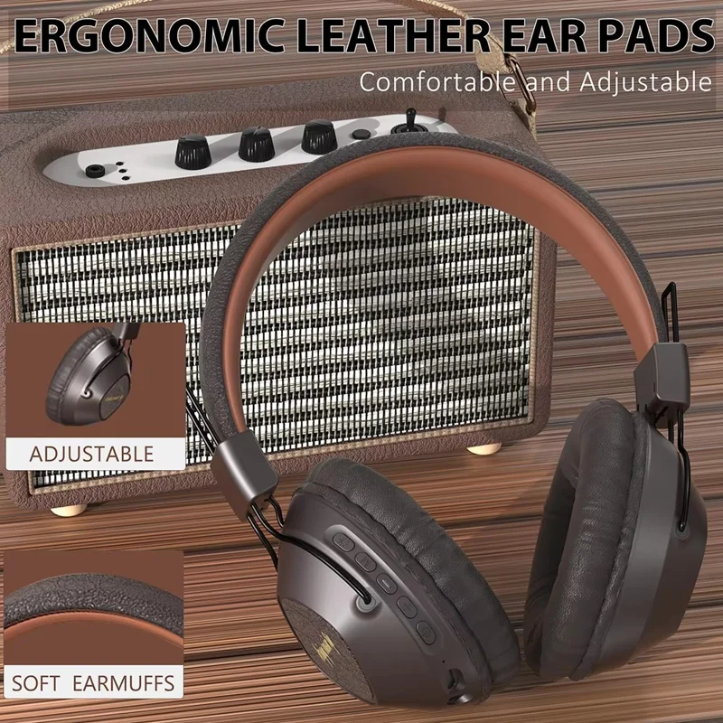 AKZ-17 Retro-Kopfhörer mit Unterstützung für TF-Karten, faltbar, Over-Ear-Bluetooth-Kopfhörer mit 3,5-mm-Buchse - Braun