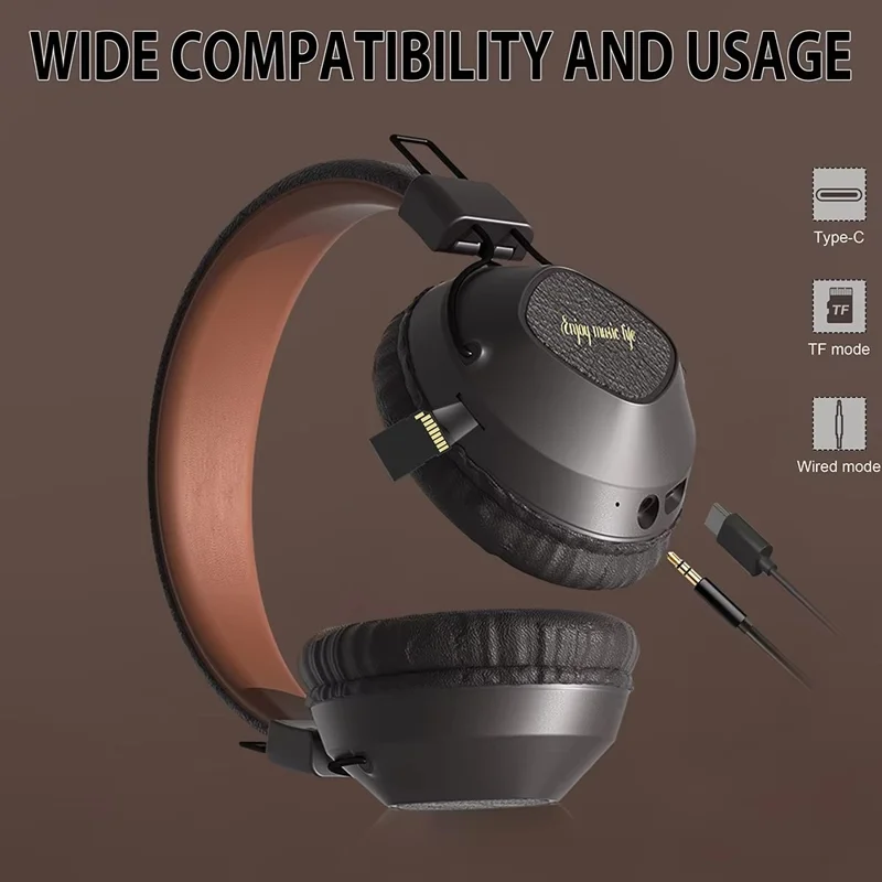 AKZ-17 Retro-Kopfhörer mit Unterstützung für TF-Karten, faltbar, Over-Ear-Bluetooth-Kopfhörer mit 3,5-mm-Buchse - Braun