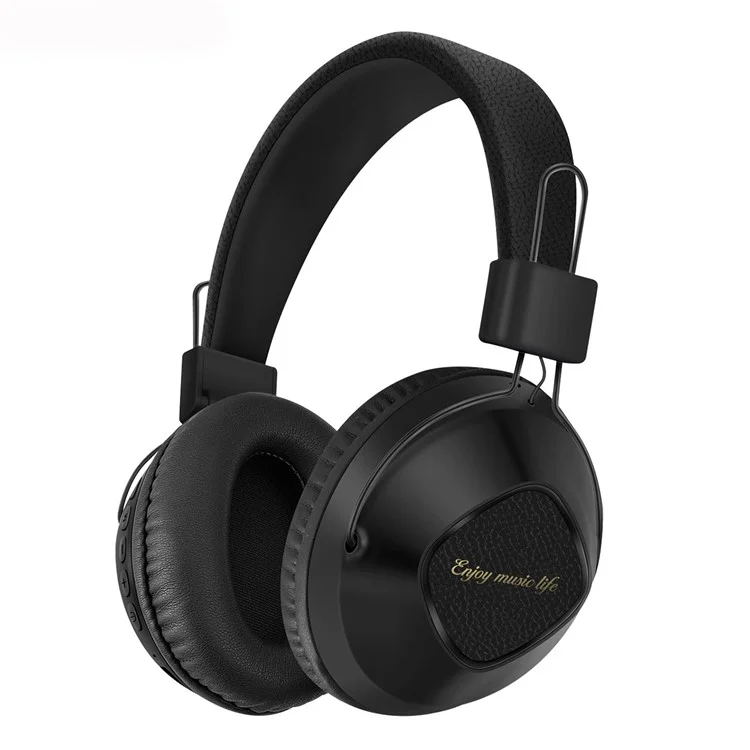 Auriculares retro AKZ-17 con soporte para tarjeta TF, plegables y con Bluetooth sobre la oreja, con conector de 3,5 mm - Negro
