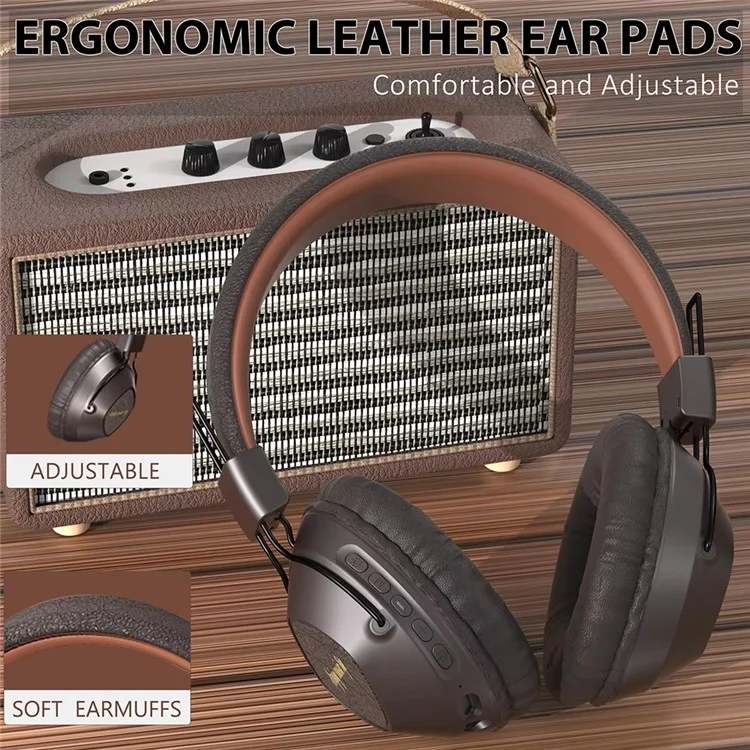 Auriculares retro AKZ-17 con soporte para tarjeta TF, plegables y con Bluetooth sobre la oreja, con conector de 3,5 mm - Negro