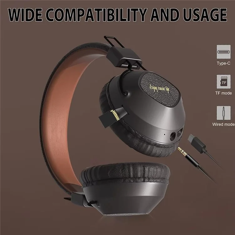 Auriculares retro AKZ-17 con soporte para tarjeta TF, plegables y con Bluetooth sobre la oreja, con conector de 3,5 mm - Negro
