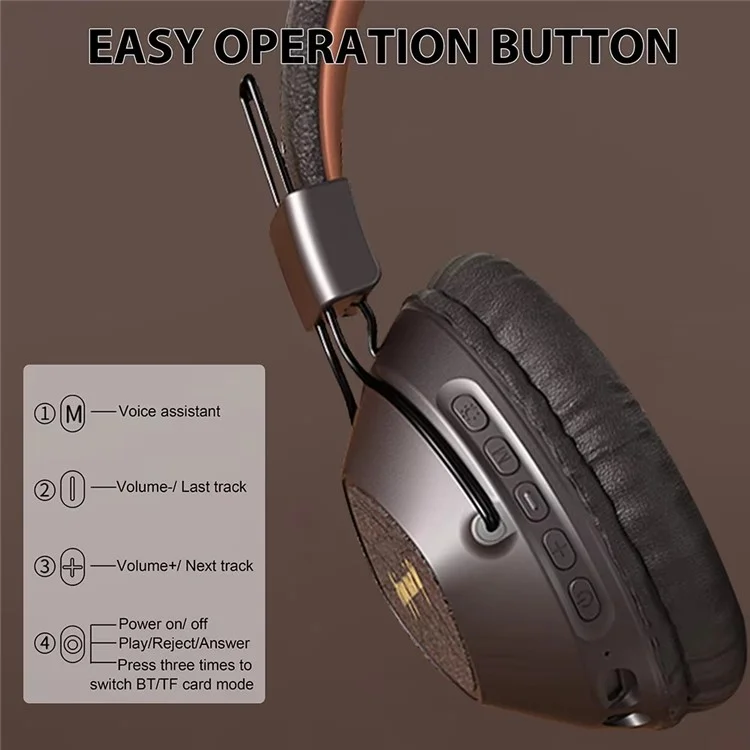 Auriculares retro AKZ-17 con soporte para tarjeta TF, plegables y con Bluetooth sobre la oreja, con conector de 3,5 mm - Negro
