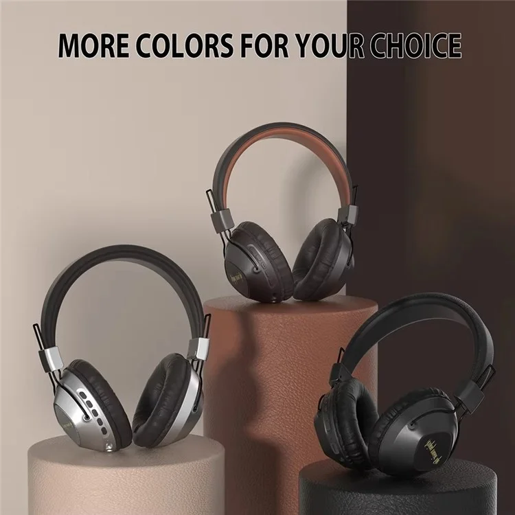 Auriculares retro AKZ-17 con soporte para tarjeta TF, plegables y con Bluetooth sobre la oreja, con conector de 3,5 mm - Negro