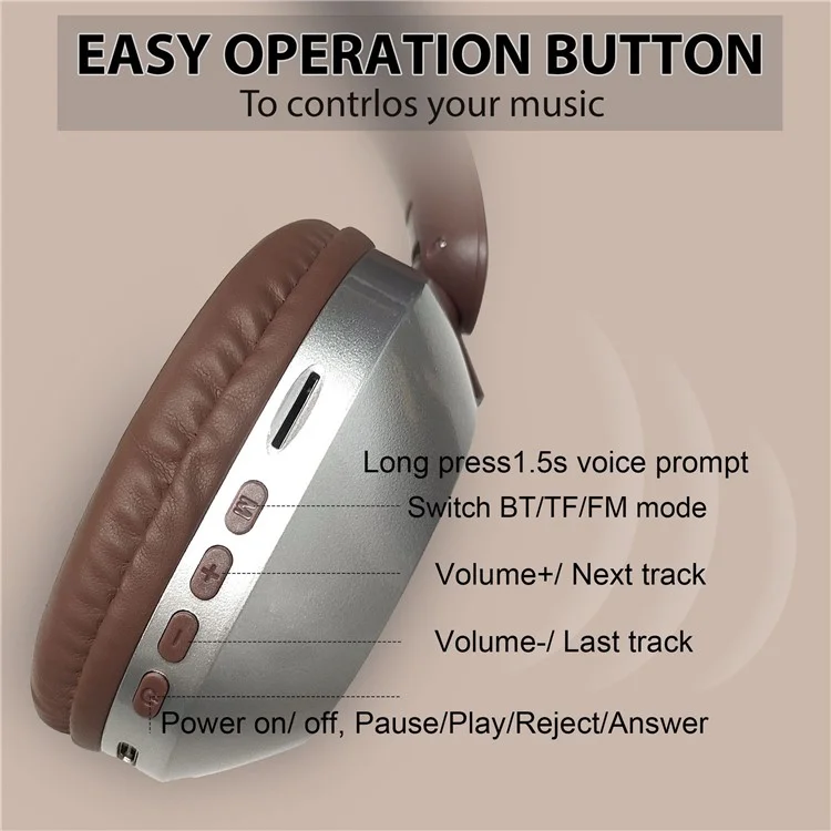 AKZ-30 Over-Ear Bluetooth-compatible 5.3 Headphones BT / TF / FM Modes HiFi Sound Wireless Headset - Brown