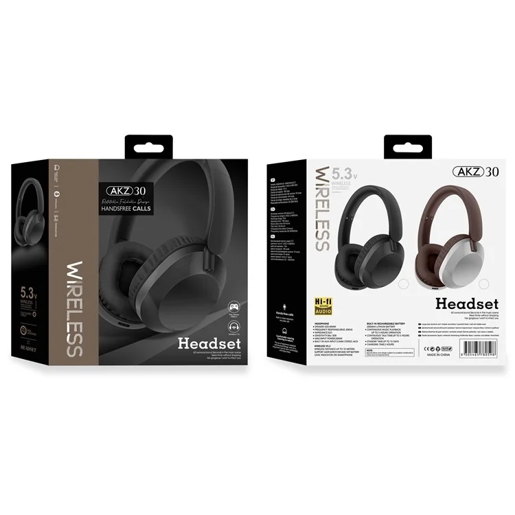 AKZ-30 Over-Ear Bluetooth-compatible 5.3 Headphones BT / TF / FM Modes HiFi Sound Wireless Headset - Brown