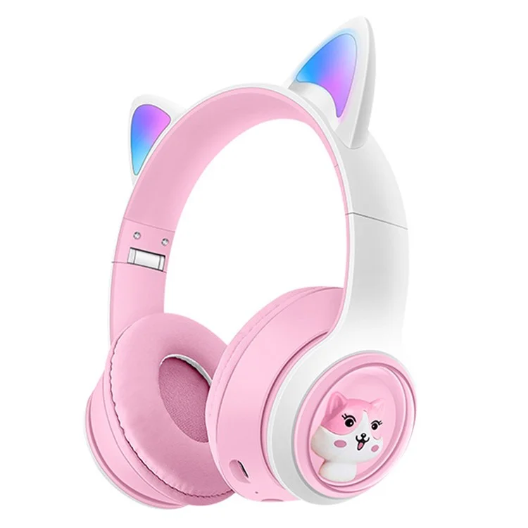 Cuffie wireless con orecchie da gatto a LED AKZ-07, audio stereo, per PC gaming - Rosa