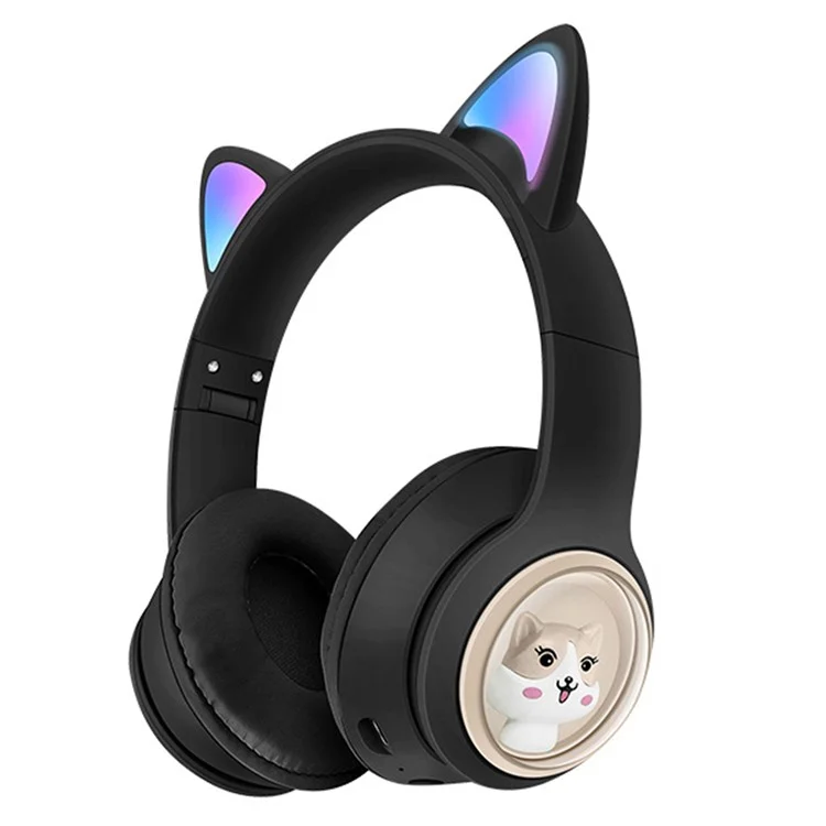 AKZ-07 LED Light Cat Ears Bluetooth-compatible Headphones Stereo Sound Wireless PC Gaming Over-ear Headset - Black