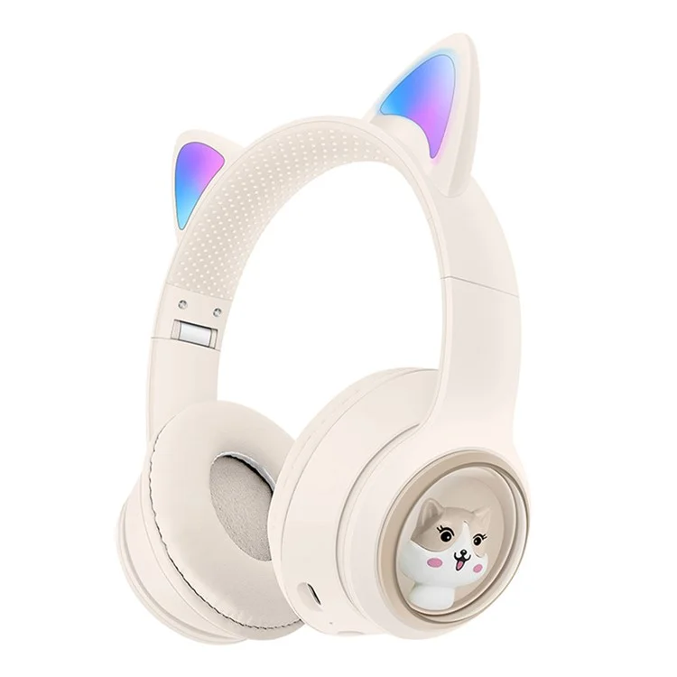 AKZ-01 Niedliche Katzenohren-Kinder-Bluetooth-Kopfhörer Stereo-Musik-Kopfhörer mit farbigem Licht - Khaki