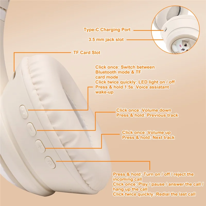 AKZ-01 Cute Cat Ear Kids Bluetooth-compatible Headphone Stereo Music Head-mounted Headset with Colorful Light - Pink