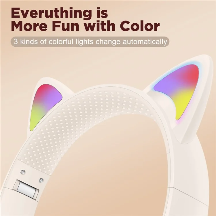 AKZ-01 Cute Cat Ear Kids Bluetooth-compatible Headphone Stereo Music Head-mounted Headset with Colorful Light - Black