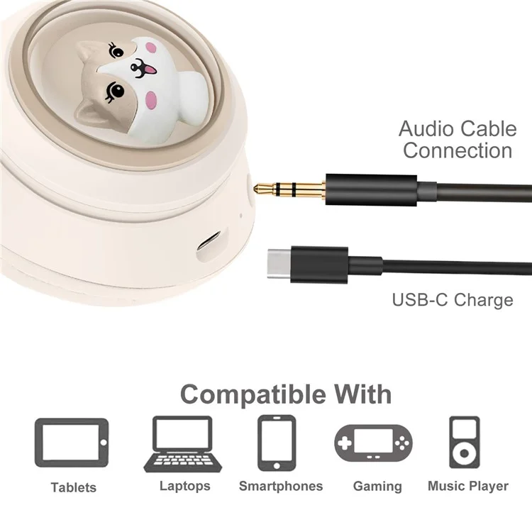 AKZ-01 Cute Cat Ear Kids Bluetooth-compatible Headphone Stereo Music Head-mounted Headset with Colorful Light - Black