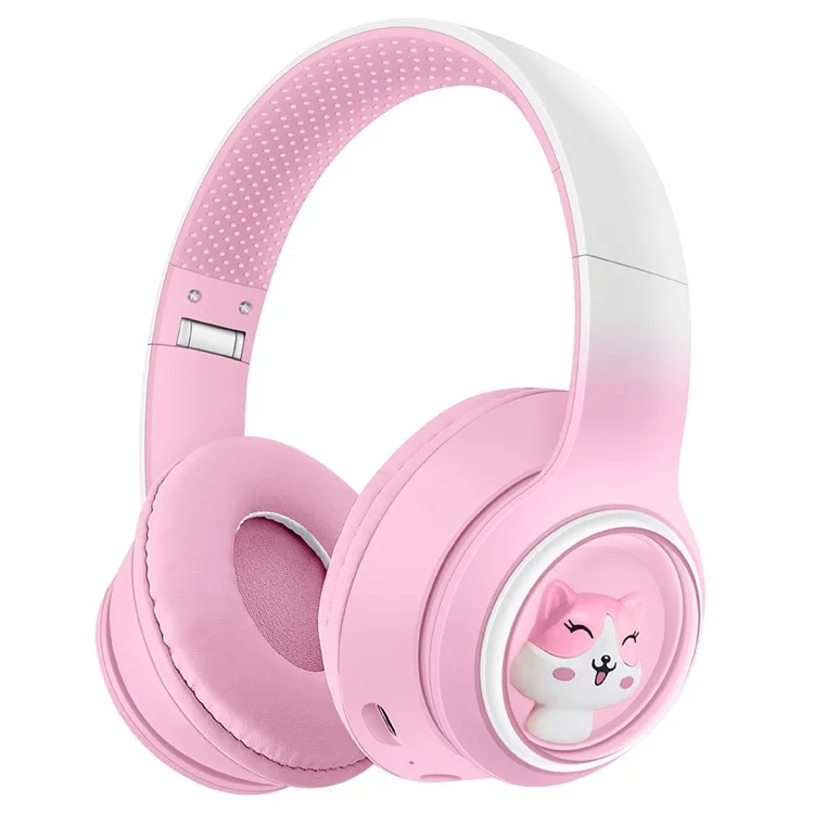 AKZ-08 Cute Cartoon Wireless Bluetooth-compatible Headphone Stereo Music Head-Mounted Headset - Pink