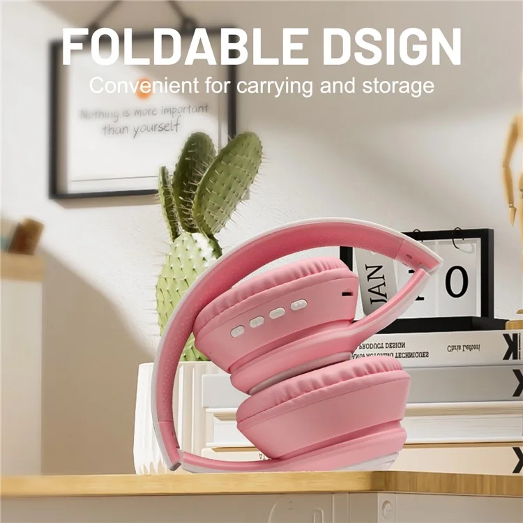 AKZ-08 Cute Cartoon Wireless Bluetooth-compatible Headphone Stereo Music Head-Mounted Headset - Pink