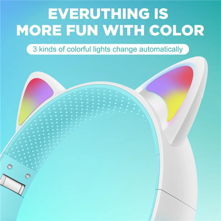AKZ-02 Color Light Cat Ear Wireless Bluetooth-compatible Headphone Heavy Bass E-Sport Head-Mounted Headset - Gradient Pink