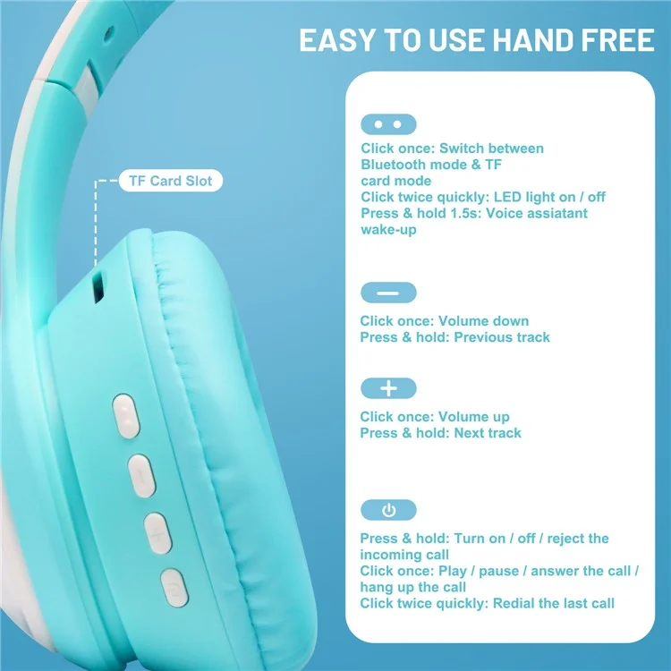 AKZ-02 Color Light Cat Ear Wireless Bluetooth-compatible Headphone Heavy Bass E-Sport Head-Mounted Headset - Gradient Pink