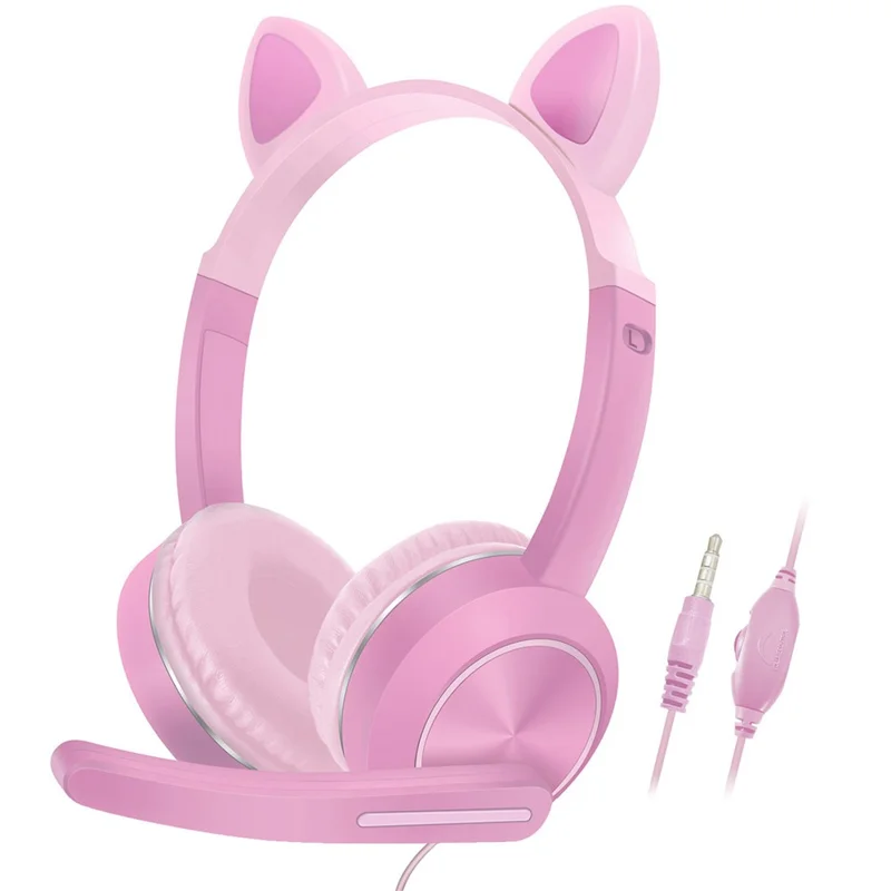 AKZ-024 Kids Headphones Cat Ear 3.5mm Wired Headset Gaming Headset with Microphone - Pink