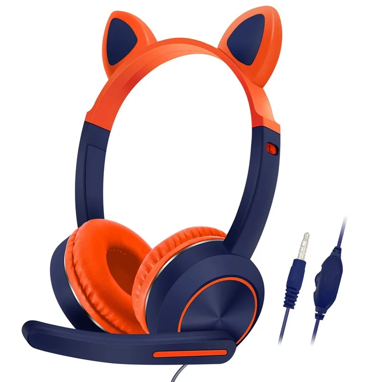 AKZ-024 Kids Headphones Cat Ear 3.5mm Wired Headset Gaming Headset with Microphone - Orange
