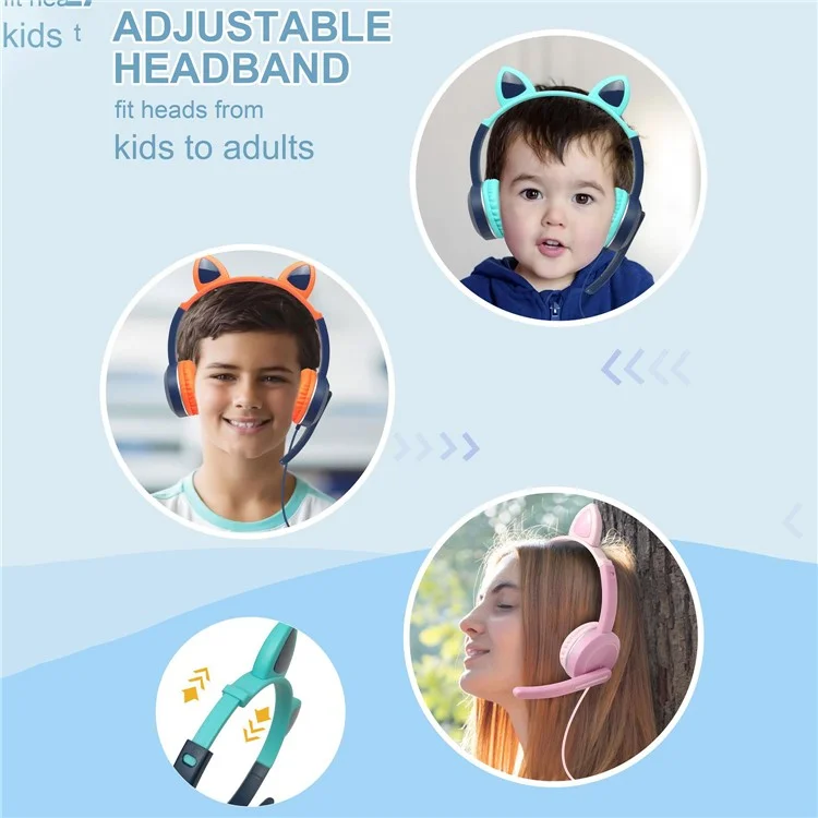 AKZ-024 Kids Headphones Cat Ear 3.5mm Wired Headset Gaming Headset with Microphone - Orange