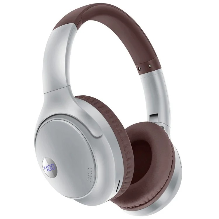 AKZ-16B Over-Ear Bluetooth-compatible Headphone Digital Display Foldable Stereo Music Headset - Brown