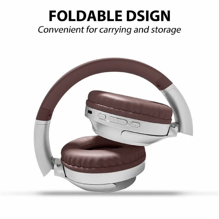 AKZ-16B Over-Ear Bluetooth-compatible Headphone Digital Display Foldable Stereo Music Headset - Brown