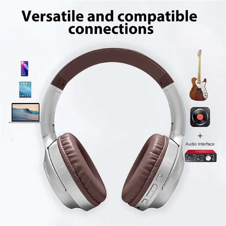 AKZ-16B Over-Ear Bluetooth-compatible Headphone Digital Display Foldable Stereo Music Headset - Brown
