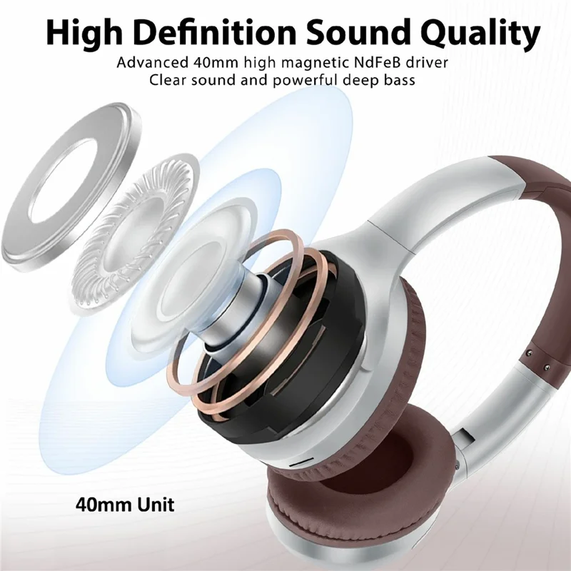 AKZ-16B Over-Ear Bluetooth-compatible Headphone Digital Display Foldable Stereo Music Headset - Brown