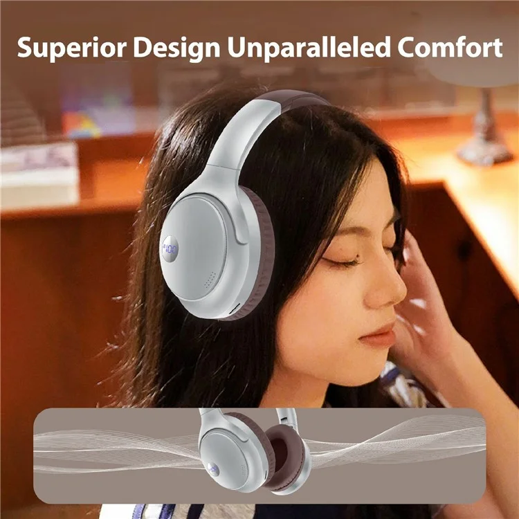 AKZ-16B Over-Ear Bluetooth-compatible Headphone Digital Display Foldable Stereo Music Headset - Brown