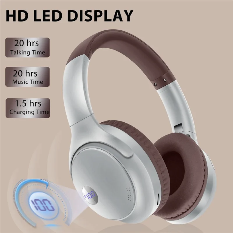 AKZ-16B Over-Ear Bluetooth-compatible Headphone Digital Display Foldable Stereo Music Headset - Black