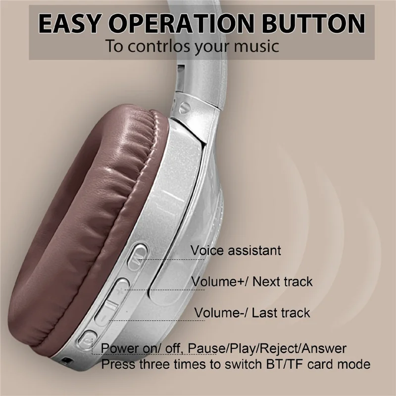 AKZ-16B Over-Ear Bluetooth-compatible Headphone Digital Display Foldable Stereo Music Headset - Black